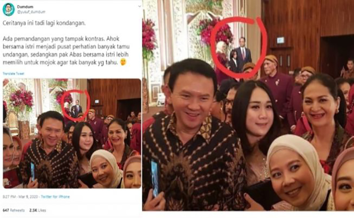 Ahok dikerumuni ibu-ibu di pesta pernikahan