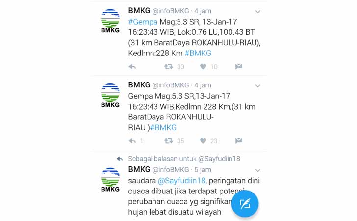 Twitter Gempa Bumi Rokan Hulu