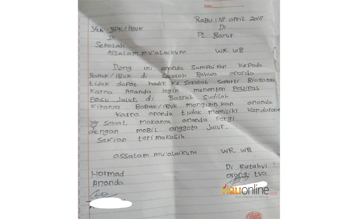 Beredar Surat Izin Tak Masuk Sekolah Ingin Lihat Pacu Jalur Ini