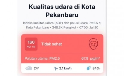 Kualitas Udara di Pekanbaru Memburuk, Kategori Tidak Sehat Pagi Ini
